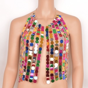 Chaîne de soutien-gorge tendance en gros, sans manches, chaîne de soutien-gorge à paillettes colorées, cardigan sexy dos nu pour fille, haut érotique ajouré, <span class=keywords><strong>bijoux</strong></span> de chaîne de corps - Product Image 5