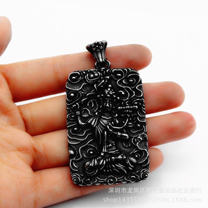 Yunnique – collier avec pendentif Manjushri Bodhisattva, en acier inoxydable, étiquette carrée unisexe pour hommes et femmes, charme bouddha gardien, cadeau - Product Image 5