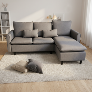 <span class=keywords><strong>Canapé</strong></span>-lit modulable en tissu gris lin de luxe pour salon d'hôtel ou villa, <span class=keywords><strong>4</strong></span> <span class=keywords><strong>places</strong></span>, en forme de L, moderne - Product Image 1