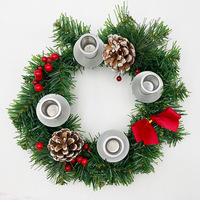 Pâques Noël Halloween Cercle Argent Bougeoir Pomme De Pin Couronne De L'Avent Fleur Artificielle Bougeoir Couronne YS