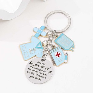 Nouveau jour de l'infirmière sac à dos crochet avec goutte à goutte huile alliage porte-clés pendentif bricolage contenu circulaire pendentif cadeau de vacances - Product Image 6