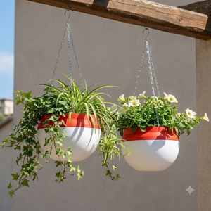Panier suspendu en plastique PP robuste, options de grande taille, forme de bol rond avec chaîne en acier inoxydable - Product Image 1