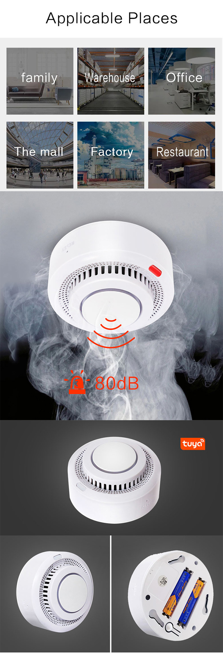 Smart Tuya WiFi smoke sensor fire alarm for smoke alarm system CE EN14604 Stanadard