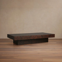 Table basse rectangulaire prestigieuse en bois de Mappa, table centrale de luxe à base surélevée, ensemble de table basse en bois exotique style RH