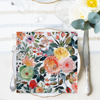 Op Maat Bedrukt Bloemenpatroon Thema Verjaardagsfeest Decoratief Gekleurde Decoupage Vierkante Servetten Met Logo Restaurant Gebruik