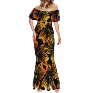 Polynesian Puletasi Islander vestidos de graduación 2023 Casual Floral fuera del hombro vestido largo Maxi Verano de talla grande niñas vestidos de fiesta - Product Image 3