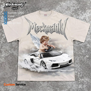 T-shirt noir pour homme Meckmanly, manches courtes, col rond, 100% coton tricoté, imprimé ange, écologique, respirant, 300g, coupe classique - Product Image 5