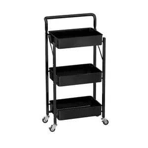 No Screw to Instal Multi-layer Fruit Vegetable Collapsible Storage Racks Trolley 3 tier Kitchen Storage Shelf Rack Cart