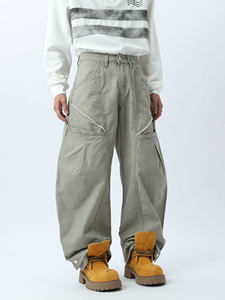 Pantalon décontracté en denim pour homme, style rétro américain, tendance, avec coutures, coupe ample, jambes larges, plissé, Machete 2026, nouveau, long - Product Image 3