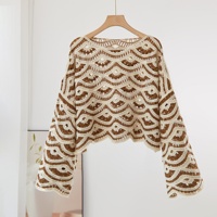 Chaleco de punto de ganchillo bohemio para mujer, fino, geométrico, hueco, con frente abierto, suelto, de manga larga, para playa, top de verano