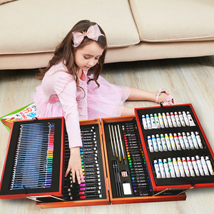Chiyuan 174pcs Art Set Watercolor Paint Pen Crayon Wooden Box Painting <b>Kit</b> For Kids <b>School</b> Use - Product Image 1