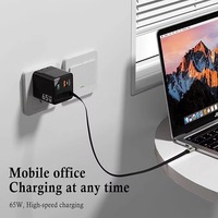 Pengisi daya 3 dalam 1 65W GaN, kabel PD Tipe C dapat ditarik, blok pengisian cepat Port Ganda perjalanan portabel untuk iPhone Galaxy