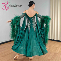 Robe de danse de salon pour femmes adultes B-25135 Yundance, costume de compétition, maille spandex/polyester, strass, vert, tenue de scène pour