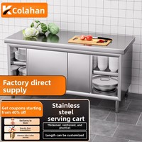 Table de travail commerciale en acier inoxydable à double passage avec porte coulissante, meuble de préparation de cuisine pour cuisines scolaires et hôpitaux