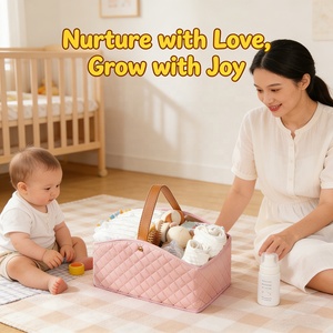 Panier de rangement portable pour bébé - Organisateur de couches matelassé et imperméable, avec poignée en cuir, en matériau stérile pour la crèche et les voyages - Product Image 2