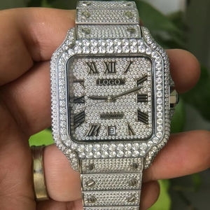 Reloj de movimiento automático de moissanita de acero inoxidable 316L D VVS estilo Hip Hop caja rectangular esfera analógica probador de diamantes aprobado - Product Image 1