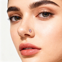 Anting Hidung Bentuk Hati Zirkon Baja Anti Karat Lapis Emas untuk Wanita