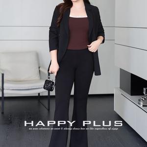 Ensemble de costume pour femme Happy Plus, pantalon évasé taille haute en crêpe noir, taille élastique, grande taille N8777 - Product Image 2