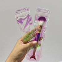 Sac en plastique pour pinceaux de maquillage, emballage d'accessoires rose brillant, sac transparent à fermeture éclair
