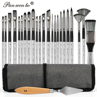 Pinceaux professionnels en nylon à manche en bois pour aquarelle, lot de 25 pinceaux professionnels pour peinture acrylique avec couteau à palette large et plat