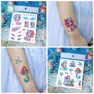 Tatuaggi Temporanei Impermeabili per Bambine Disegni di Unicorno Animali <span class=keywords><strong>Sirena</strong></span> per Feste di Compleanno Colore Glitterato - Product Image 6