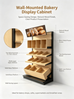 Étagère murale de présentation pour boulangerie commerciale, en acier et bois, armoire latérale pour pain, présentoir multi-compartiments pour pain emballé et en-cas