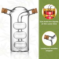Set Wadah Dapur 2-in-1 350ml Botol Cruet Kaca Borosilikat Transparan Dispenser Minyak Zaitun Cuka Pot Gelembung Makanan