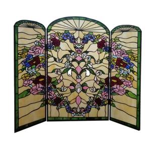 Paravent de cheminée Tiffany en verre teinté, style européen, fait main, motif floral, 36''*28'', pour salle à manger et chambre à coucher - Product Image 2