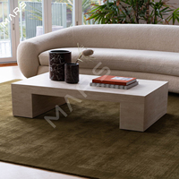 Meubles modernes personnalisés de salon en pierre Table basse rectangulaire de faible hauteur Table basse à socle cubique en marbre blanc naturel