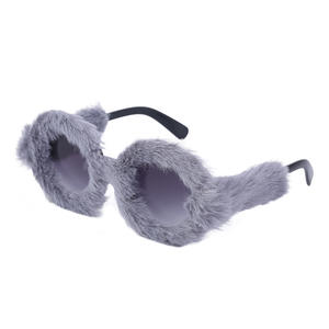 Gafas de Sol de Peluche para Mujer, Montura Redonda, UV400, Gafas de Fiesta a la Moda, Estilo TikTok, Comercio Electrónico Transfronterizo - Product Image 2