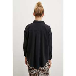 Camisa Básica Modal Negra para Mujer, Blusa Informal de Popelina con Botones, Estilo Diario, Diseño Sencillo - Product Image 3