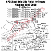 Moulures de pare-brise extérieur, moulures de finition latérales de toit, côté gauche et droit, pour Toyota 4Runner/Hilux Surf 2003 2004 2005 2006 2007 2008 2009