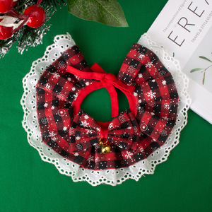 Christmas <strong>Plaid</strong> Pet <strong>Bandana</strong> with Bells &amp; Lace - Cute Holiday Scarf Outfit for Small Dogs &amp; Cats Winter Party Photo Props - Product Image 3