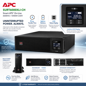 Schneider 6KVA SURT6000XLI-CH/6KW ออนไลน์เครื่องสำรองไฟชั้นวางห้องอัพ <span class=keywords><strong>APC</strong></span> สมาร์ท RT UPS <span class=keywords><strong>แบ</strong></span><span class=keywords><strong>ต</strong></span>เตอรี่ภายนอก - Product Image 4