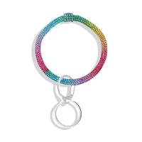 Neueste Design Shinny Kristall Strass Armband Schlüssel Ring Schlüsselbund Armband Regenbogen Große Kreis Armreif Keychain Für Frauen