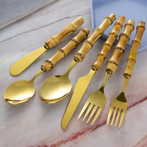 أطقم مقابض من الخيزران ، طقم أدوات مائدة فاخرة عالية الجودة من الفولاذ المقاوم للصدأ ، طقم سكاكين للمطاعم - Product Image 4