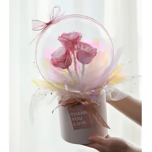 2023 nouveau ballon bobo fleur de rose préservée, bouquet de roses, ballons led bobo avec rose