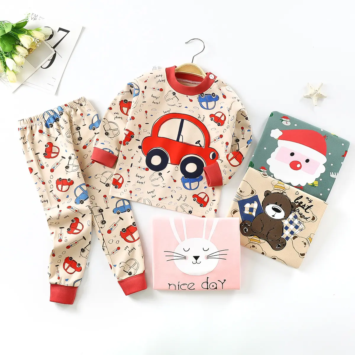 Vendita calda 2 pezzi pigiama di bambù pigiama di natale in cotone per neonati set di abbigliamento per bambini a maniche lunghe per neonati