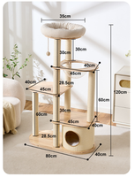 Arbre à chat en bois massif, arbre à chat intégré avec lit pour chat, tour pour chat domestique peu encombrante avec baril à gratter en sisal