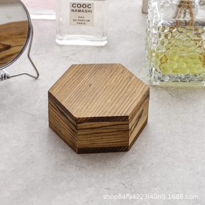 Wooden Hexagon Jewelry Box 8x8x8cm Natural Wood Color <b>Ring</b> <b>Storage</b> Box For Wedding Jewelry Packaging - Product Image 4