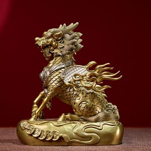 Tượng rồng sư tử chi lin cự lân phong thủy hiện đại bằng đồng thau mạ vàng trang trí nhà cửa Tết Nguyên đán chạm khắc - Product Image 3