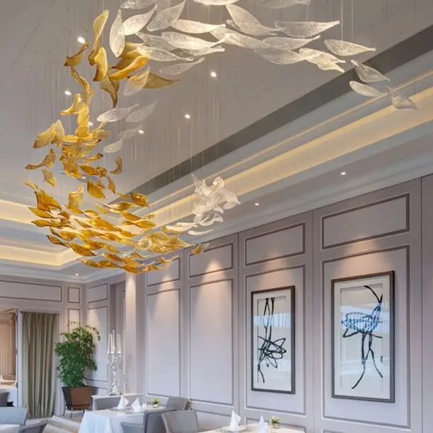 Otel lobisinde iç mekan aydınlatması Modern Murano cam zincir asılı yüksek tavan için ucuz avize