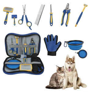 Kit de toilettage pour animaux de compagnie professionnel portable multifonction 8 en 1 avec ensemble de brosses en acier inoxydable, plastique et silicone, sac de rangement - Product Image 1