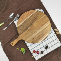 Planche à pizza ronde en bois d'acacia, personnalisable, écologique, durable, multifonctionnelle, avec poignées