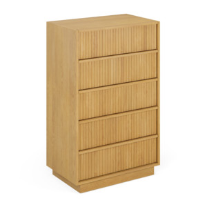 Commode en chêne naturel rainuré, taille personnalisable, 5 tiroirs, style Japandi, éco-responsable, armoire architecturale à lattes pour la maison - Product Image 3