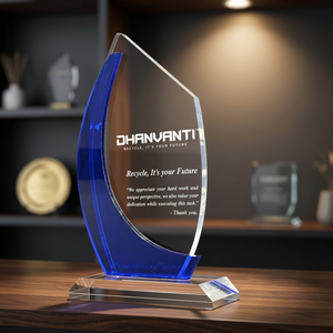 Trofeo de Cristal Acrílico Ecológico al por Mayor, con Acabado Pulido, Grabado Láser Personalizado, Diseño Azul para Promociones - Product Image 3