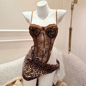 วิวิบลุค Z403ST01 ชุดเซ็กซี่สำหรับผู้หญิง ชุดจั๊มสูทลายเสือดาวแบบไม่มีแขน พร้อมโครงเหล็ก กระโปรงครึ่งตัว ชุดเซ็ตสองชิ้นสำหรับออกงานกลางคืน - Product Image 1