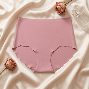 Wholesale Women Seamless Ice <b>Silk</b> Briefs High Waist Scalloped Edge No Show Invisible <b>Underwear</b> Soft Stretch Plus Size Panties - Product Image 4