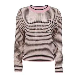 Spring Autumn custom Women Tops Formal knitted Sweaters Embossing crew neck knit Sweater Supplier