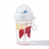 Bouteille à boisson en plastique pour thé au lait, jus de fruits, boisson, double paille, bouteille d'eau séparée
